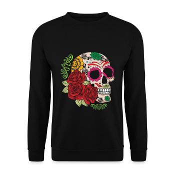 Halloween Rose Muertos Tag des toten Zuckerknochens - Unisex Pullover - Schwarz - Vorne - Alina (178cm) & Michal (187cm)