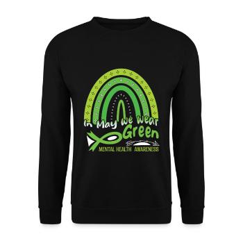 Ribbon In May Green For Mental Health Awareness - Unisex Sweatshirt - black - Front - Alina (178cm) & Michal (187cm)