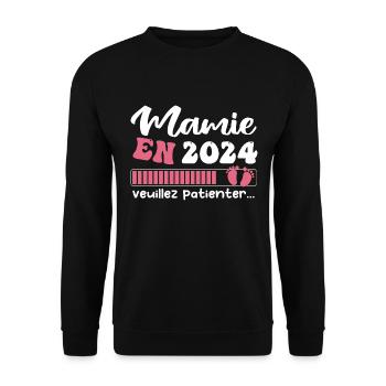 Mamie en 2024 | Cadeau future mamie 2024 Cadeau - Sweat-shirt Unisexe - noir - Devant - Alina (178cm) & Michal (187cm)