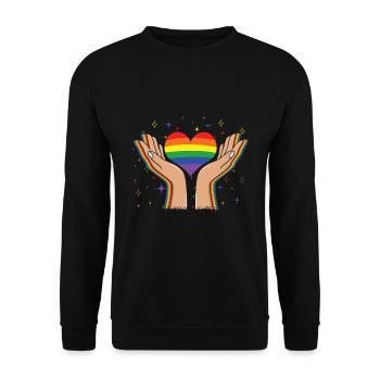 Herzliebe Homosexuell LGBTQ Regenbogen LGBT Pride Monat - Unisex Pullover - Schwarz - Vorne - Alina (178cm) & Michal (187cm)