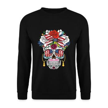 4. Juli Dia de Muertos 4. Juli Unabhängigkeit - Unisex Pullover - Schwarz - Vorne - Alina (178cm) & Michal (187cm)