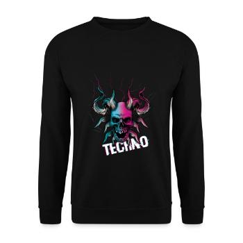 Skull Devil Raver Rave Hard Techno Dark Tekno - Unisex Sweatshirt - black - Front - Alina (178cm) & Michal (187cm)
