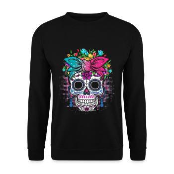 Fantastischer Muertos Drip Rave Music Party Techno Beat - Unisex Pullover - Schwarz - Vorne - Alina (178cm) & Michal (187cm)