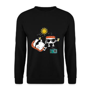 Funny Japanese Sushi Surf Hello Summer - Unisex Sweatshirt - black - Front - Alina (178cm) & Michal (187cm)