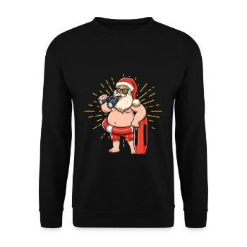 Christmas July Funny Santa Surf Hello Summer - Unisex Sweatshirt - black - Front - Alina (178cm) & Michal (187cm)