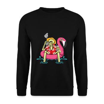 Tropical Flamingo Skeleton Hello Summer - Unisex Sweatshirt - black - Front - Alina (178cm) & Michal (187cm)