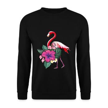 Tropical Flamingo Palm Tree Surf Hello Summer - Unisex Sweatshirt - black - Front - Alina (178cm) & Michal (187cm)