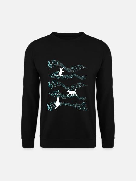 Cute Cat Playing On Musical Notes Musician - Unisex Sweatshirt - black