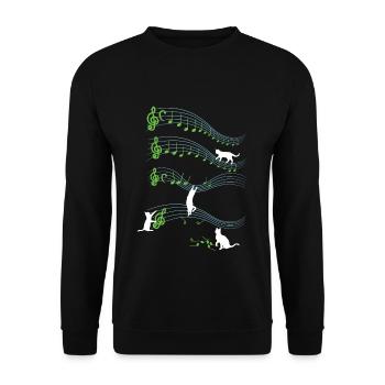 Playful Cute Cat Playing On Musical Notes Musician - Unisex Sweatshirt - black - Front - Alina (178cm) & Michal (187cm)