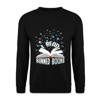 Ich lese verbotenes Buch Lustiger Buchliebhaber Leser Lesen - Unisex Pullover - Schwarz - Vorne - Alina (178cm) & Michal (187cm)