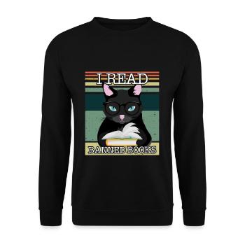 Lesen Verbotenes Buch Lustiger Buchliebhaber Lesen Sie Retro-Katze - Unisex Pullover - Schwarz - Vorne - Alina (178cm) & Michal (187cm)