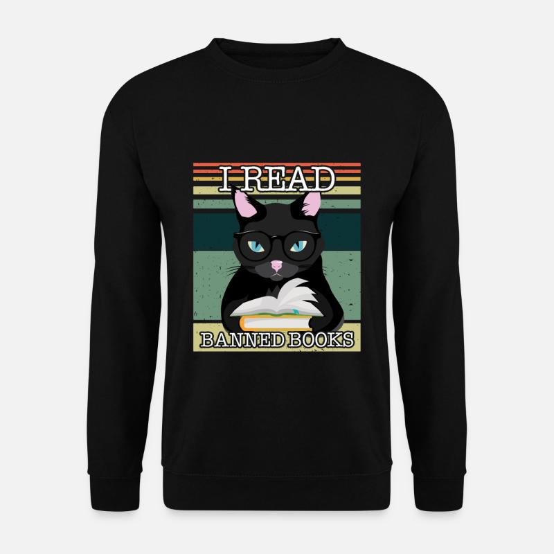 Lesen Verbotenes Buch Lustiger Buchliebhaber Lesen Sie Retro-Katze - Unisex Pullover - Schwarz