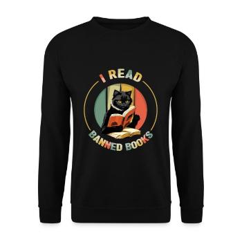 Lesen Verbotenes Buch Lustiger Buchliebhaber Lesen Vintage Katze - Unisex Pullover - Schwarz - Vorne - Alina (178cm) & Michal (187cm)