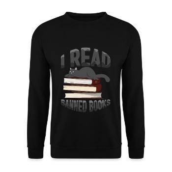 I Read Banned Book Cat Book Lover Reader Read - Unisex Sweatshirt - black - Front - Alina (178cm) & Michal (187cm)