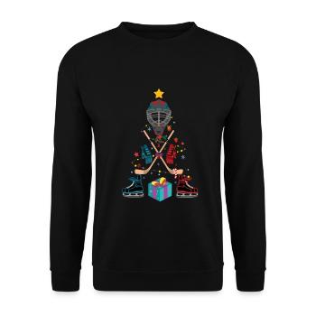 Dezember 2021 Winter Hockeyspieler Weihnachtsbaum - Unisex Pullover - Schwarz - Vorne - Alina (178cm) & Michal (187cm)