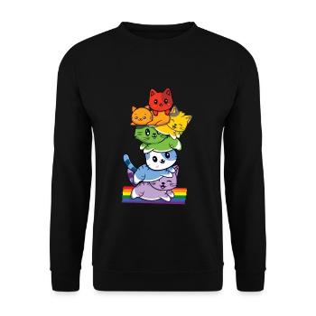 LGBTQ Katze Regenbogen Flagge Gay Pride LGBT Pride Monat - Unisex Pullover - Schwarz - Vorne - Alina (178cm) & Michal (187cm)
