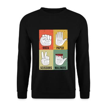 Retro Pet Dog Shepherd Rock Paper Belgian Malinois - Unisex Sweatshirt - black - Front - Alina (178cm) & Michal (187cm)