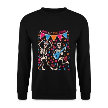 Tanzender Muertos Tag der Toten Halloween - Unisex Pullover - Schwarz - Vorne - Alina (178cm) & Michal (187cm)