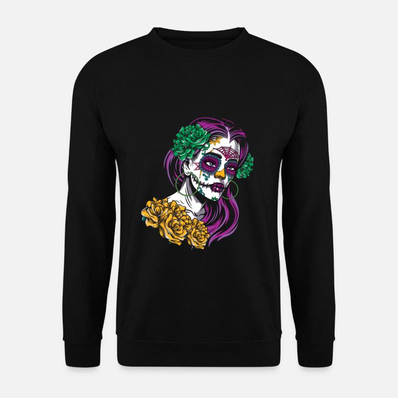Mädchen La Catrina Mexiko Blumenmuertos Tag der Toten - Unisex Pullover - Schwarz