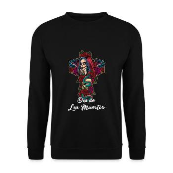 La Calavera Mexikanischer Blumenmuertos Tag der Toten - Unisex Pullover - Schwarz - Vorne - Alina (178cm) & Michal (187cm)