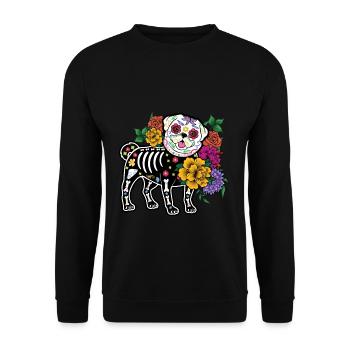 Blumenmops-Liebhaber Muertos Tag der Toten Halloween - Unisex Pullover - Schwarz - Vorne - Alina (178cm) & Michal (187cm)