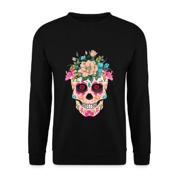 Squelette floral mexicain Muertos Jour des morts - Sweat-shirt Unisexe - noir - Devant - Alina (178cm) & Michal (187cm)
