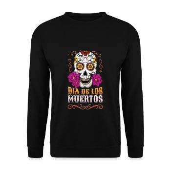 Gruselige mexikanische Blumenmuertos Tag der Toten Feiertag - Unisex Pullover - Schwarz - Vorne - Alina (178cm) & Michal (187cm)