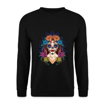 Catrina Mexico Flower Muertos Day Of Dead Floral - Unisex Sweatshirt - black - Front - Alina (178cm) & Michal (187cm)