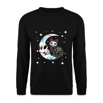 Lune et chat Floral Muertos Jour De Mort Halloween - Sweat-shirt Unisexe - noir - Devant - Alina (178cm) & Michal (187cm)