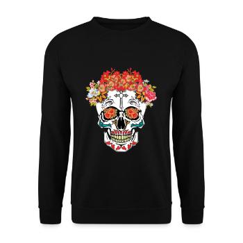 Sugar Skull Dia De Los Muertos Day Of Dead Floral - Unisex Pullover - Schwarz - Vorne - Alina (178cm) & Michal (187cm)