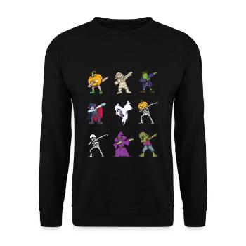 Dabbing Halloween-Charaktere Faules Gruseliges Halloween - Unisex Pullover - Schwarz - Vorne - Alina (178cm) & Michal (187cm)