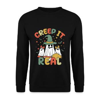 Rétro Vintage Ghost Lazy Creepy Halloween - Sweat-shirt Unisexe - noir - Devant - Alina (178cm) & Michal (187cm)