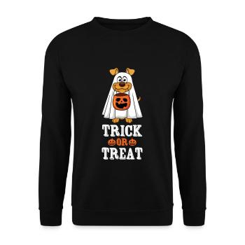 Niedlicher Hund Trick Treat Faul Gruselig Halloween - Unisex Pullover - Schwarz - Vorne - Alina (178cm) & Michal (187cm)