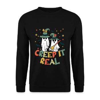 Retro Vintage Ghost Witch Lazy Creepy Halloween - Unisex Sweatshirt - black - Front - Alina (178cm) & Michal (187cm)