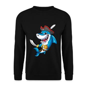 Cooles Haifisch Piraten-Dekor Faules Halloween - Unisex Pullover - Schwarz - Vorne - Alina (178cm) & Michal (187cm)