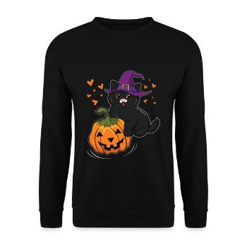 Chat sorcière à la citrouille Cool effrayant Halloween - Sweat-shirt Unisexe - noir - Devant - Alina (178cm) & Michal (187cm)