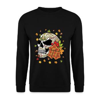 Herbststimmung Herbstkürbis-Muertos Tag der Toten - Unisex Pullover - Schwarz - Vorne - Alina (178cm) & Michal (187cm)