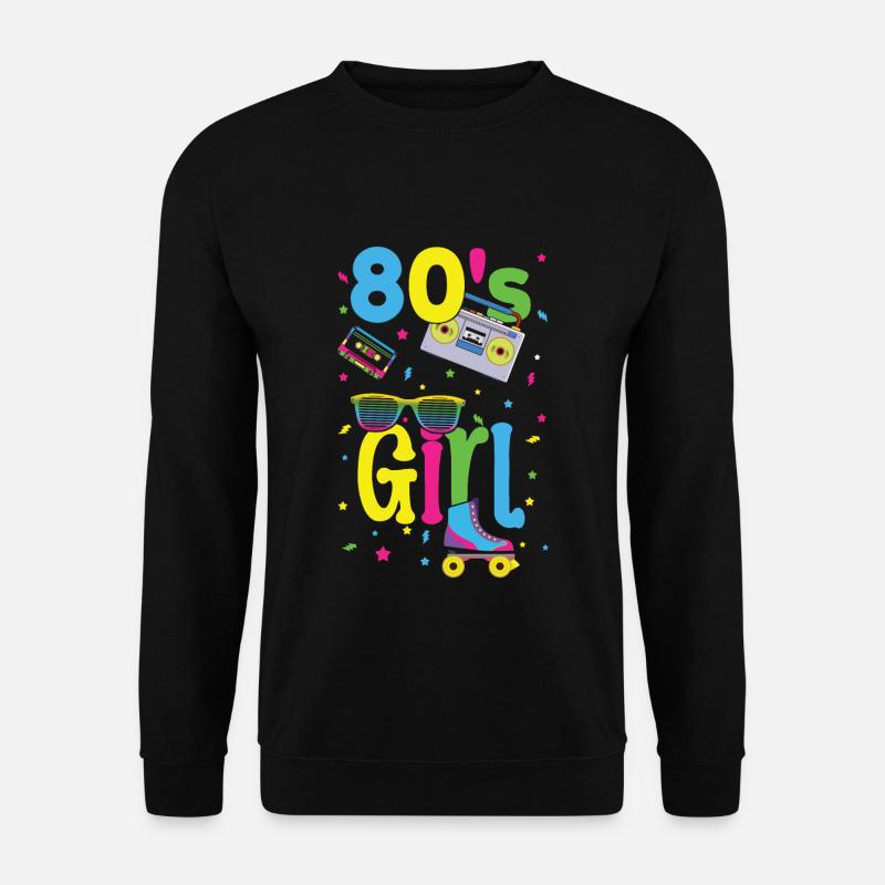 Mädchen 80er Jahre Karneval 80 Retro Party Jahr 1980 Vintage - Unisex Pullover - Schwarz