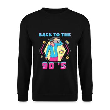 90er Jahre Musik Karneval 90 Retro Party Jahr 1990 - Unisex Pullover - Schwarz - Vorne - Alina (178cm) & Michal (187cm)