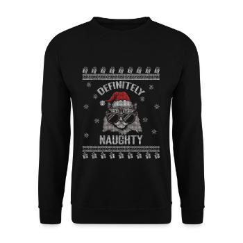 Naughty Cat Funny Christmas Santa Ugly Christmas - Unisex Pullover - Schwarz - Vorne - Alina (178cm) & Michal (187cm)