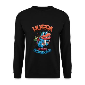 Hurra Ich Bin Ein Schulkind Dino Einschulung - Unisex Pullover - Schwarz - Vorne - Alina (178cm) & Michal (187cm)