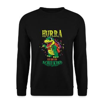 Hurra Ich Bin Ein Schulkind Dino Einschulung - Unisex Pullover - Schwarz - Vorne - Alina (178cm) & Michal (187cm)