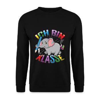 Enrollment I am 1st grade colorful elephant - Unisex Sweatshirt - black - Front - Alina (178cm) & Michal (187cm)