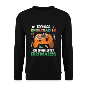 Bye bye kindergarten I'm playing first class now - Unisex Sweatshirt - black - Front - Alina (178cm) & Michal (187cm)