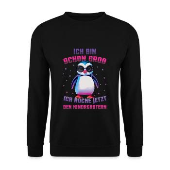 Ich Bin Schon Groß Rocke Kindergarten Pinguin - Unisex Pullover - Schwarz - Vorne - Alina (178cm) & Michal (187cm)