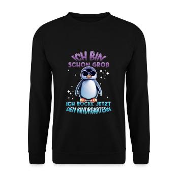 Ich Bin Schon Groß Rocke Kindergarten Pinguin - Unisex Pullover - Schwarz - Vorne - Alina (178cm) & Michal (187cm)