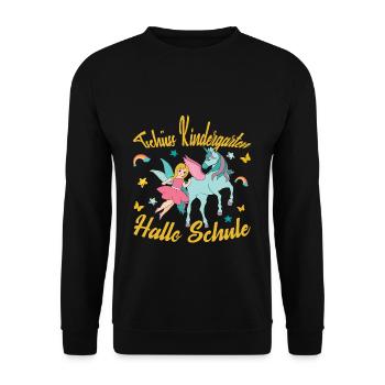 Inscription Bye Bye Kindergarten Hello School - Sweat-shirt Unisexe - noir - Devant - Alina (178cm) & Michal (187cm)