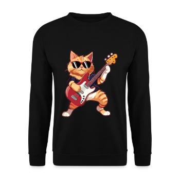 Musician Cat Plays Electric Guitar Instruments - Unisex Pullover - Schwarz - Vorne - Alina (178cm) & Michal (187cm)