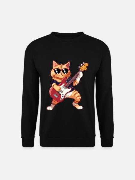Musician Cat Plays Electric Guitar Instruments - Unisex Pullover - Schwarz