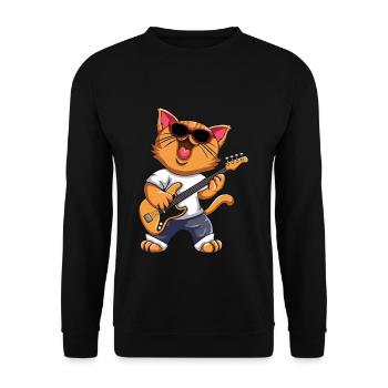 Funny Musician Cat Electric Guitar Instruments - Unisex Sweatshirt - black - Front - Alina (178cm) & Michal (187cm)